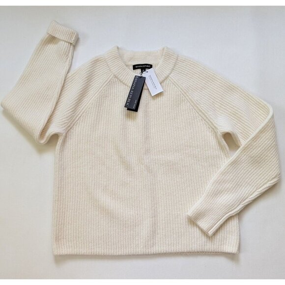 Banana Republic Women's Aire Ribbed Ivory Sweater Wool Blend Sz S Mock Neck NEW - Picture 2 of 12